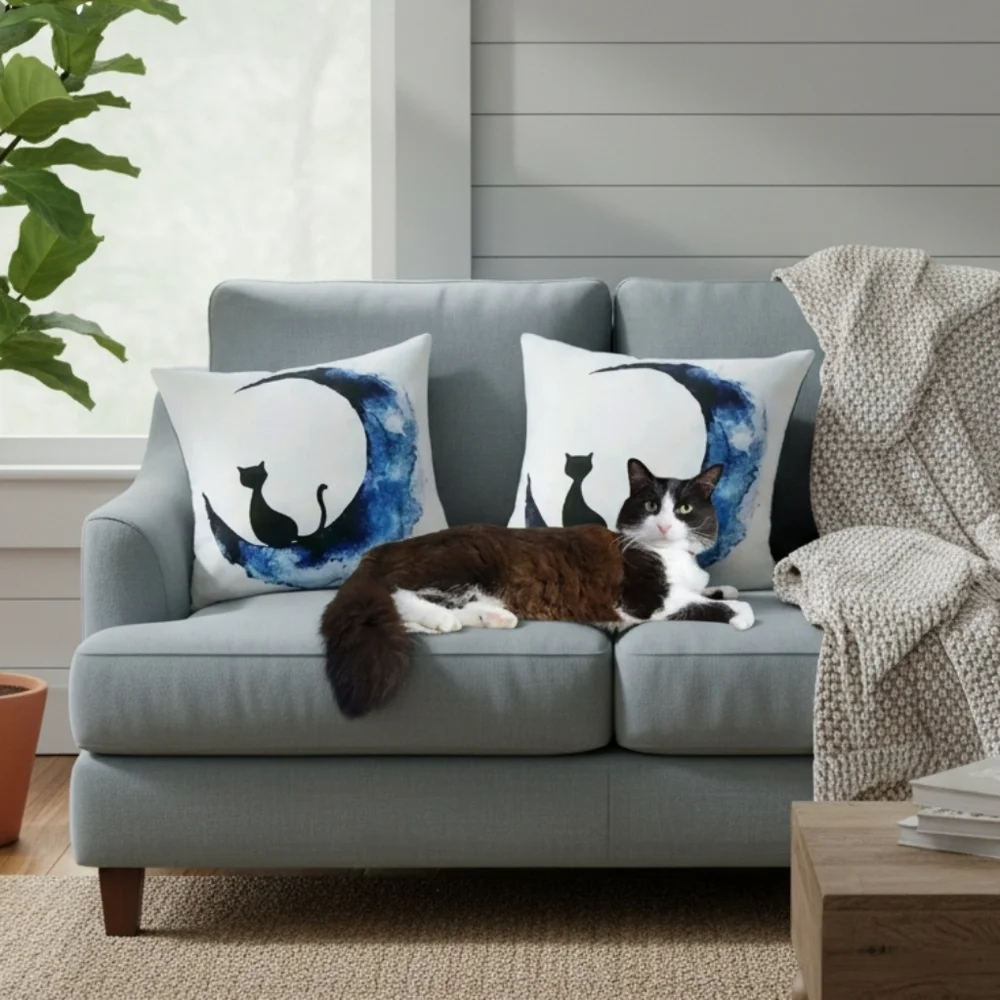 Whimsical Black Cat Moon Cushion Covers 18